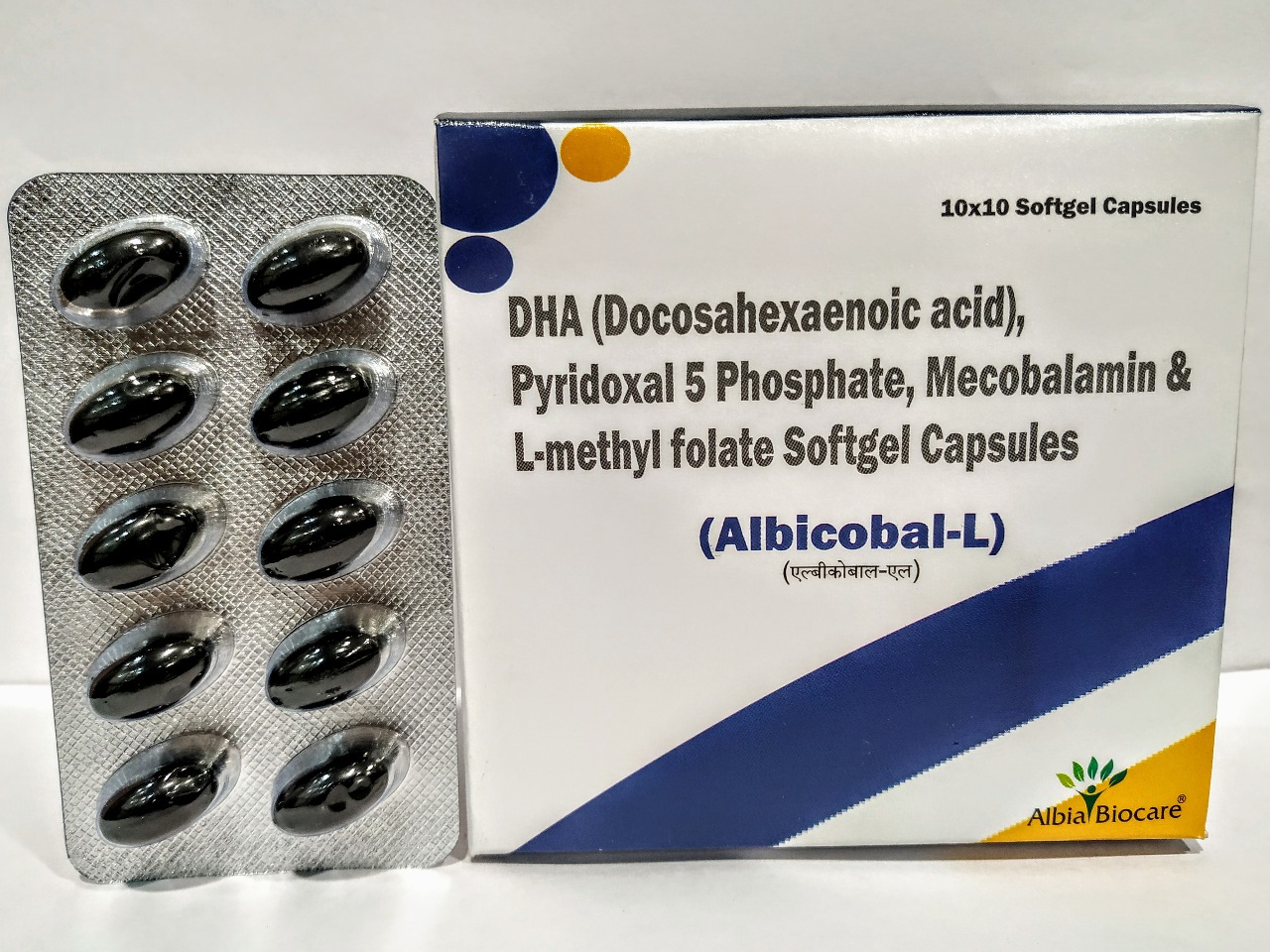 ALBICOBAL-L SOFTGEL | Methylcobalamin  1500 mcg + L-methyl folate  800 mcg + Pyridoxal 5 phosphate 2 mg +  DHA 10% 200 mg