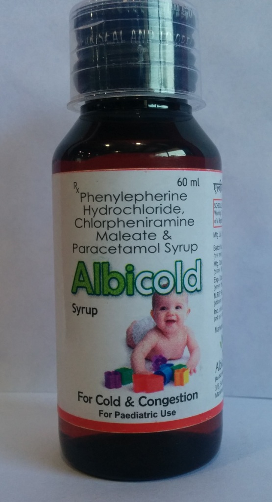 ALBICOLD Syrup | Phenylepherine 5 mg + Paracetamol 125 mg + CPM 0.5 mg + Sodium Citrate 60 mg + Menthol 1mg (per 5 ml)