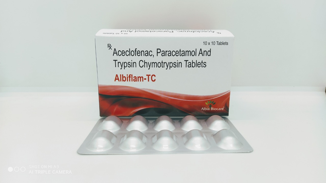 ALBIFLAM-TC Tablet | Aceclofenac 100 mg + Trypsin-Chymotrypsin 