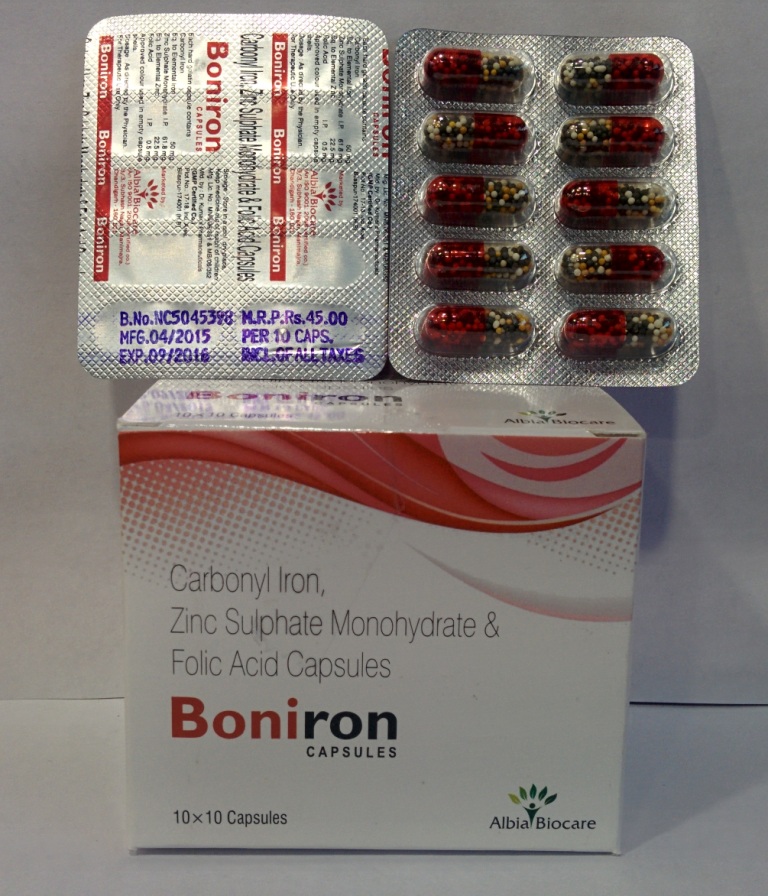 BONIRON CAP. | Carbonyl Iron 50mg + Zinc Sulphate 22.5mg + Folic Acid 0.5mg