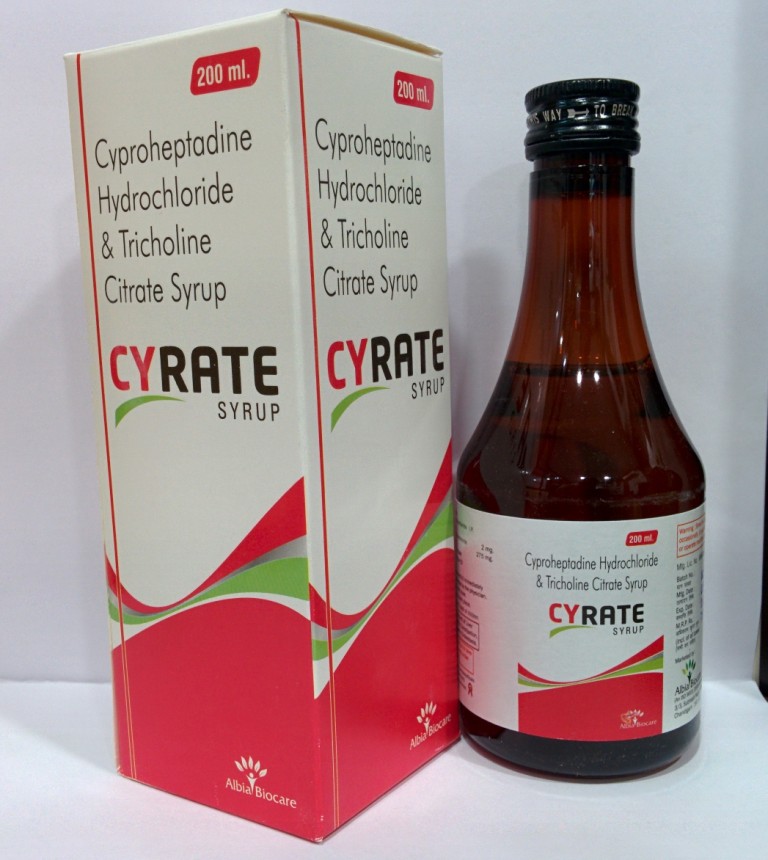 CYRATE SYP. | Cyproheptadine 2mg+ Tricholine 275mg (per 5 ml)
