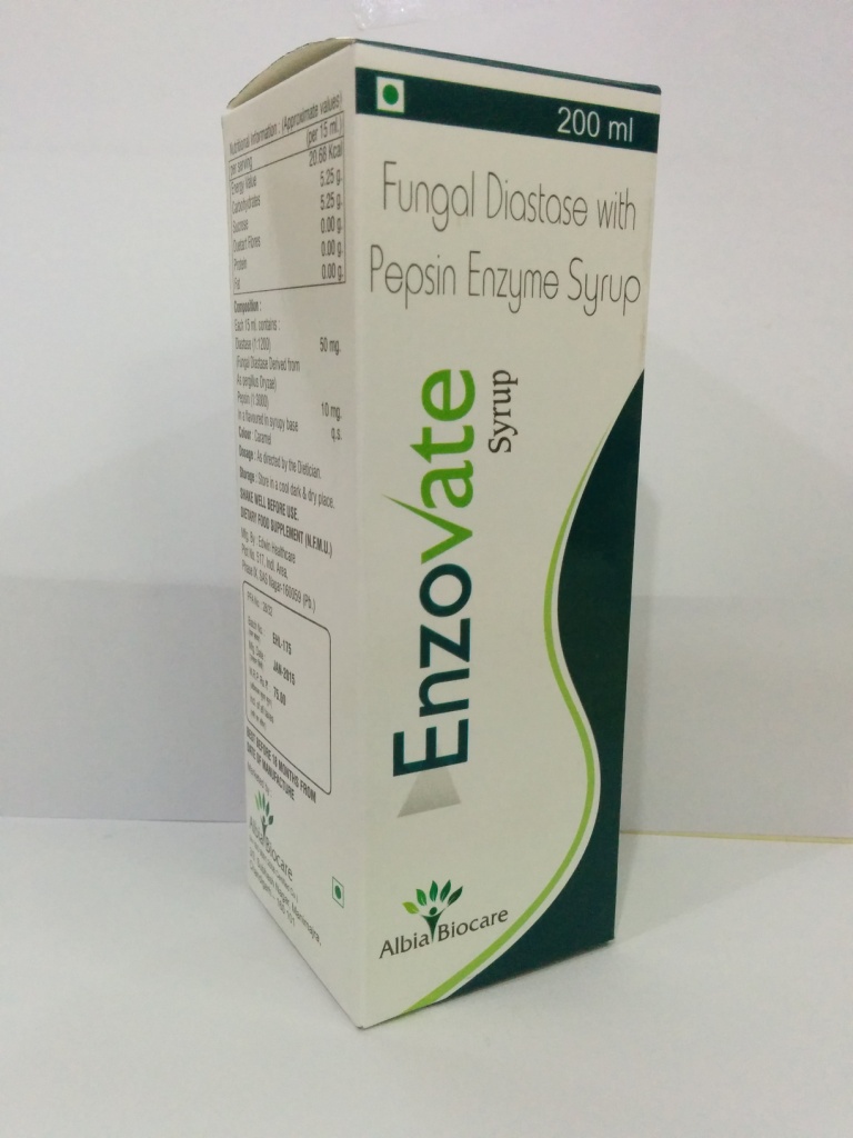 ENZOVATE SYP (200 ml) | Fungal Diastase (1:1200) 50 mg + Pepsin (1:3000) 10 mg (per 15 ml)