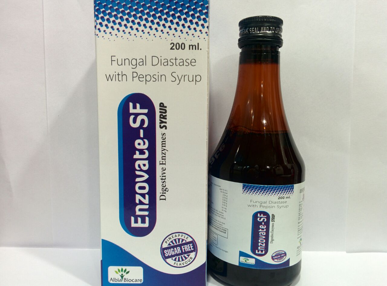 ENZOVATE-SF SYP. | Fungal Diastase (1:1200) 50 mg + Pepsin (1:3000) 10 mg (per 15 ml) (Sugar Free)