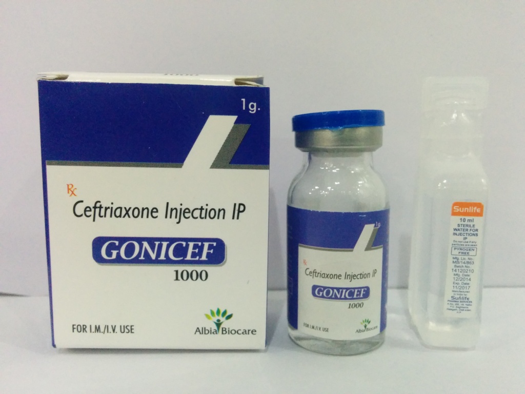 GONICEF-1000 | Ceftriaxone Sodium 1 gm + WFI
