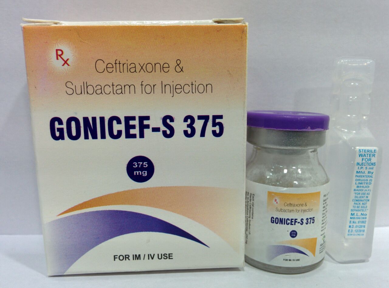 GONICEF-S 375 | Ceftriaxone 250 mg + Sulbactum 125 mg + WFI