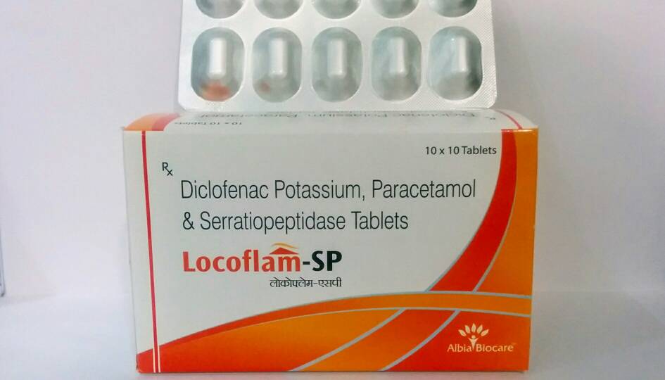 LOCOFLAM-SP TAB. | Diclofenac Potassium 50mg + Paracetamol 325 mg + Serratiopeptidase 10mg (Alu-Alu)