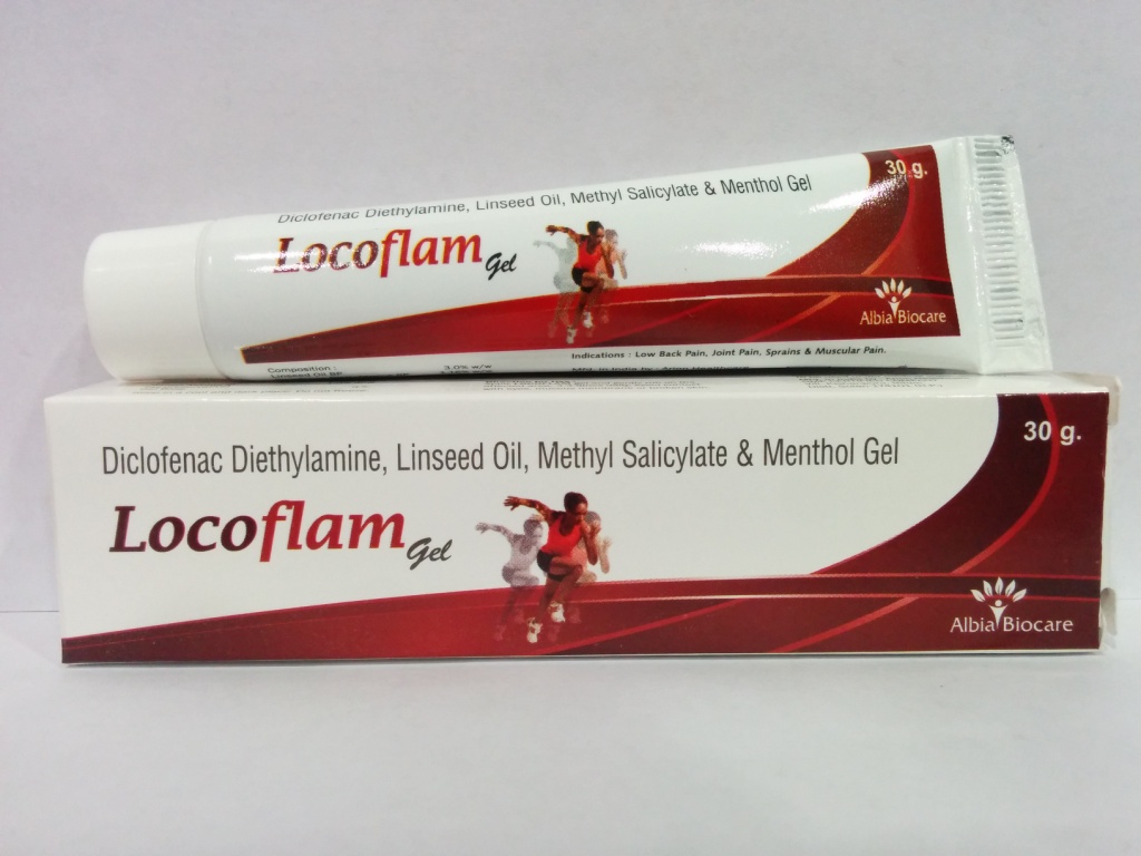 LOCOFLAM GEL | Linseed Oil BP 3% + Diclofenac Diethylamine BP eq. to Diclofenac Sodium 1% w/w + Methyl Salicylate IP 10% + Menthol IP 5%