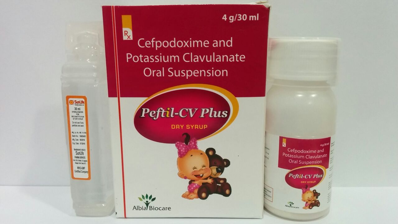 PEFTIL-CV PLUS Dry Susp | Cefpodoxime Proxetil 50mg + Clavulanic Acid 31.25mg (per 5 ml) + Water for Susp.