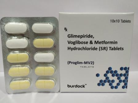 PROGLIM-MV2 | GLIMIPIRIDE 2mg + VOGLIBOSE 0.2 + METFORMIN 500 (SR)  (Bilayered Tablet)