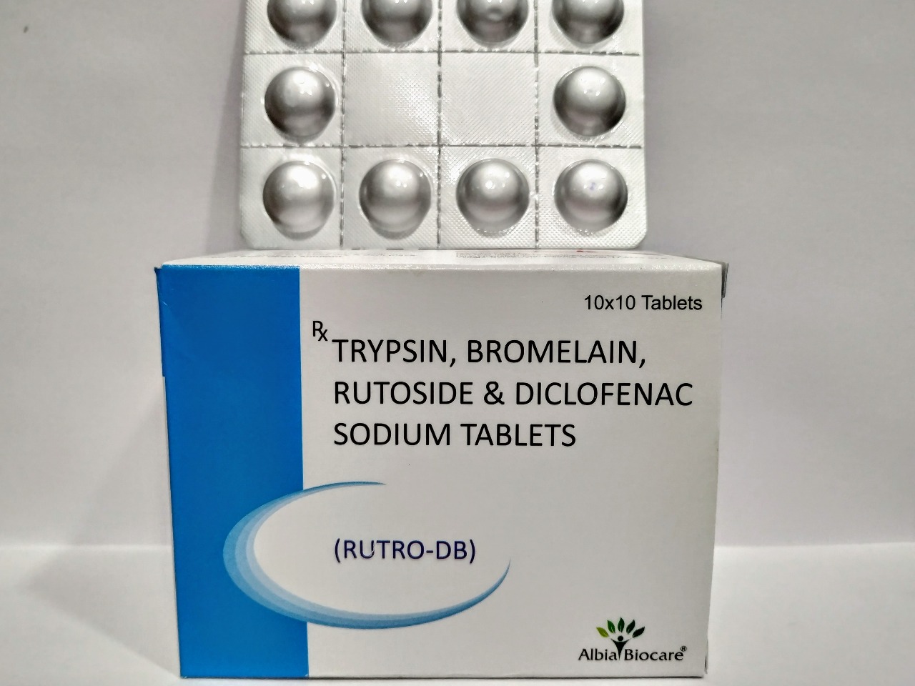 RUTRO-DB Tab | Trypsin 48mg + Bromelain 90mg + Rutoside 100mg + Diclofenac 50mg 