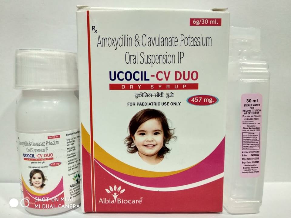 UCOCIL-CV Duo Dry Susp | Amoxycillin 400mg + Clavulanic Acid 57mg (per 5 ml)  + Water for Susp.